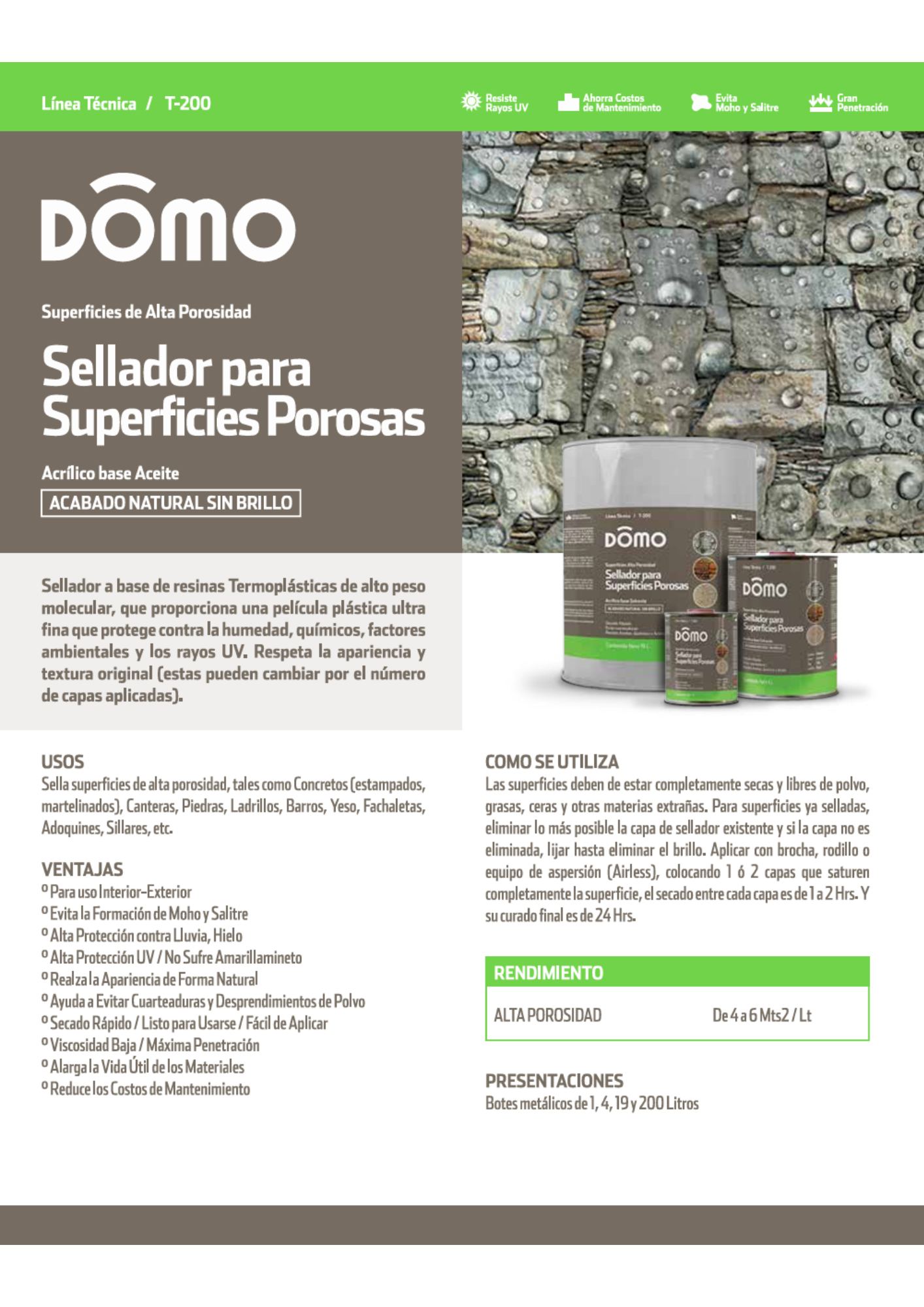 Sellador Domo Para Superficies Porosas (Et. Verde)